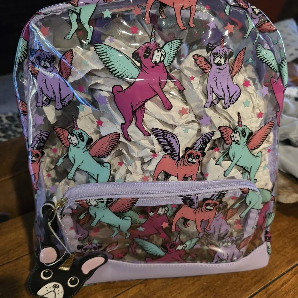 Betsey Johnson Flying Pug Kids Backpack - Lavender and Teal